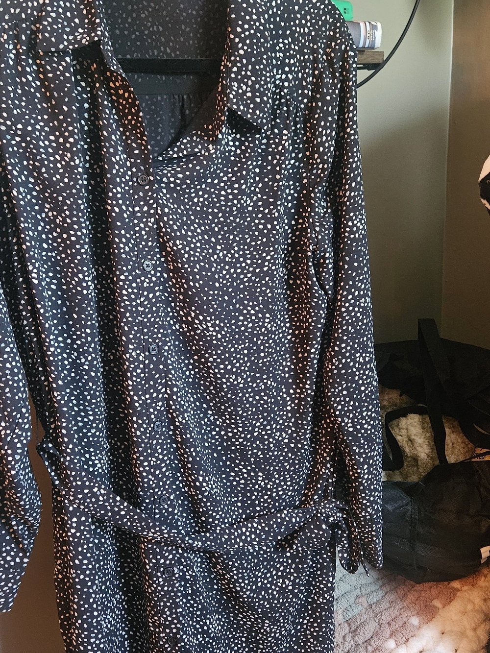 Black & White Dot Print Womens Knee Length Dress.
